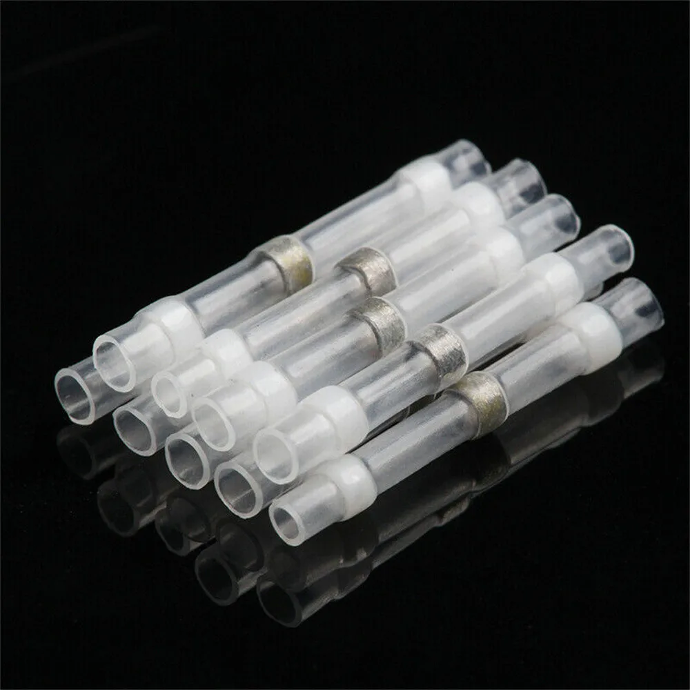 

Надежные белые термоусадочные стыковые соединители с рукавом для припоя, 100 шт., водонепроницаемые и надежные для подключения проводов