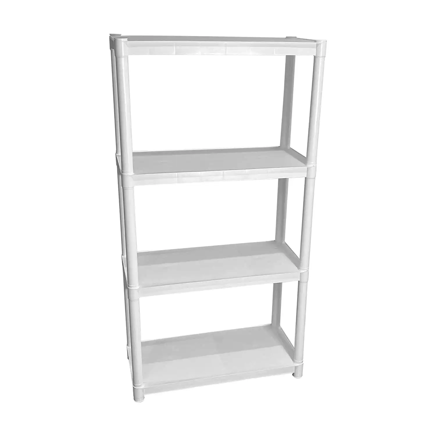 

Plastic Garage Shelves (30"W x 14"D x 57.5"H): Versatile 4-Shelf Storage Solution in White