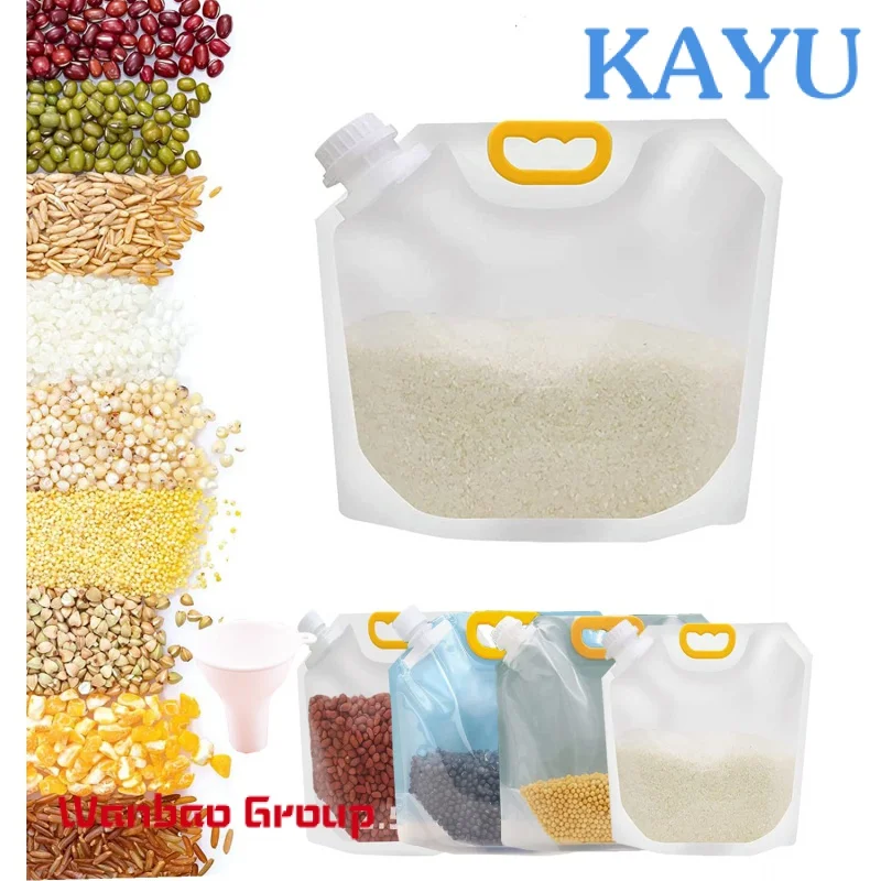 Grain Moisture Proof Sealed Bag Cereals Clear Packaging Spout Pouch, 1kg 5kg Rice Packaging Bags, Rice Packing Bag with Handle