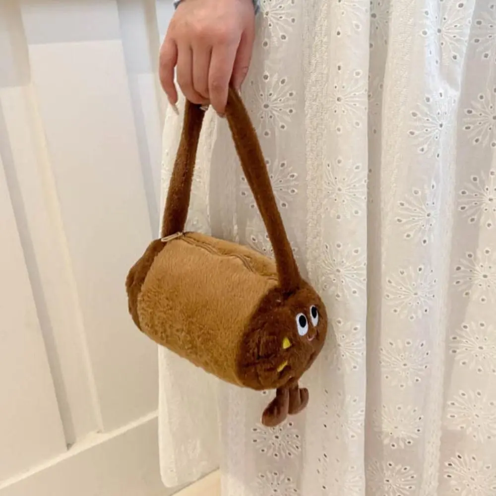 Сумочка цилиндрическая плюшевая с рисунком картошки фри мягкая женская сумка в