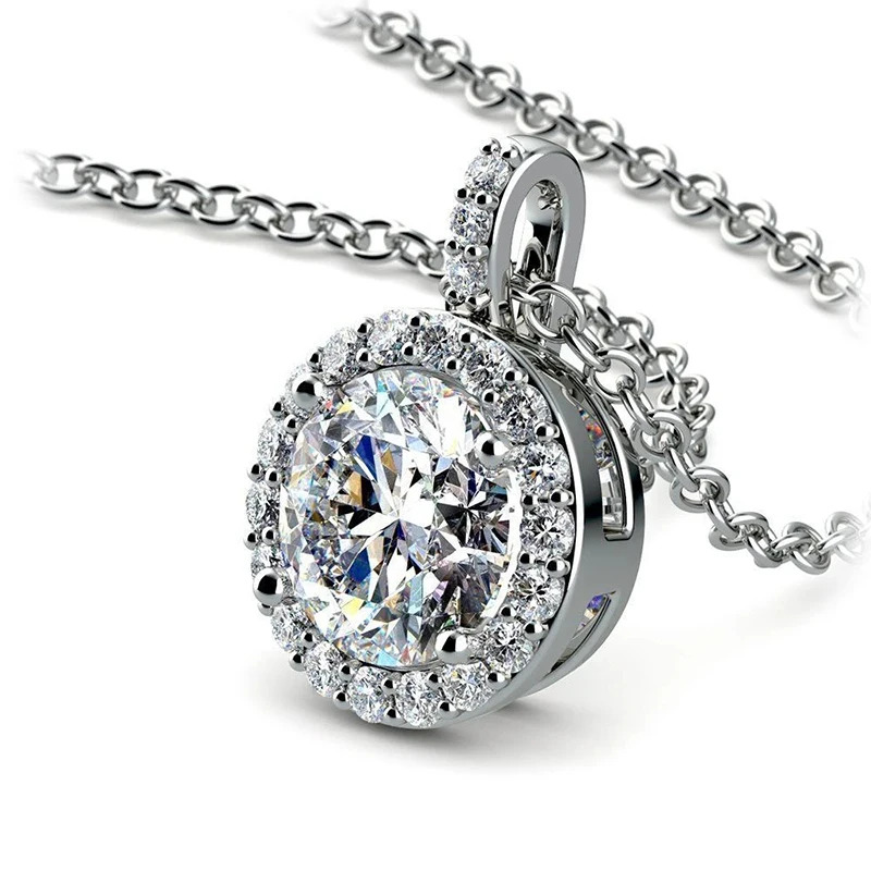 

Huitan Bling Bridal Wedding Necklaces with Round Cubic Zirconia Pendant Luxury Silver Color Timeless Necklace for Women