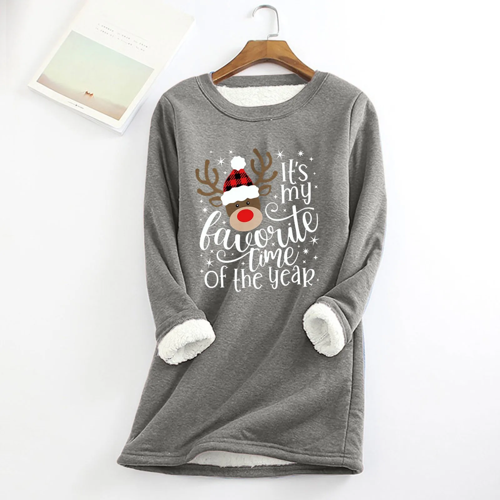 

Women Casual Print Shirt Thick Fleece Sweatshirt Winter Round Woman Warm Hoodies Cute Hoodie Women Casual Long Sleeves for Women