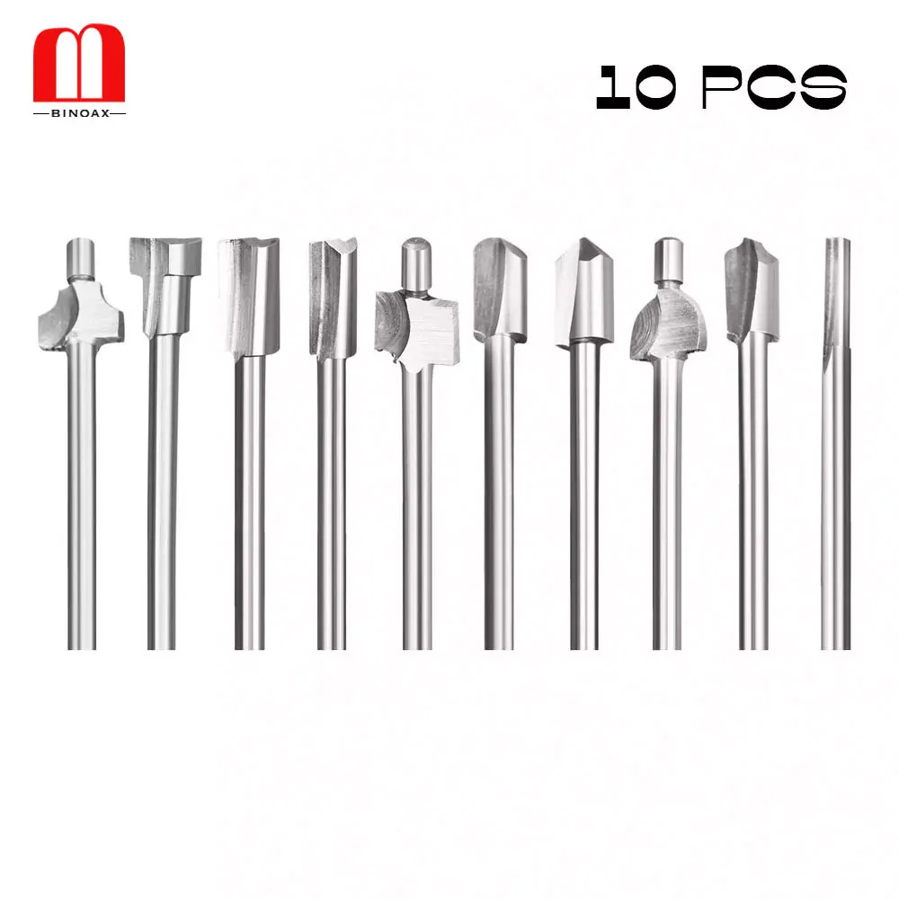 10pcs HSS Router Bits Wood Cutter Milling Fits Dremel Rotary Tool Set 1/8