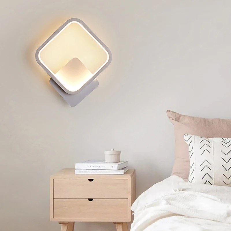 

Modern led wall lamp simple wrought villa living room bedroom bedside lamp black white home indoor lighting iron decorative lamp