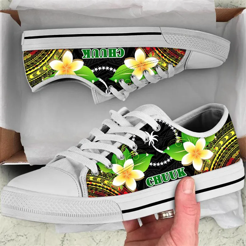ELVISWORDS Ladies Low-top Canvas Shoes Chuuk Polynesian Plumeria Design Lace-up Sneakers for Women Girls Walking Shoes Footwears