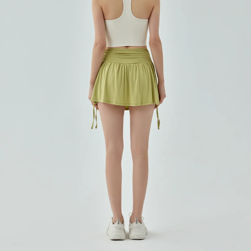 DANCEFISH 2023 Women Rayon Short Skirt Chic Side Drawstring Slim Waist Low Intensity Daily Wear Fitness Dancing Yoga Skirtpants