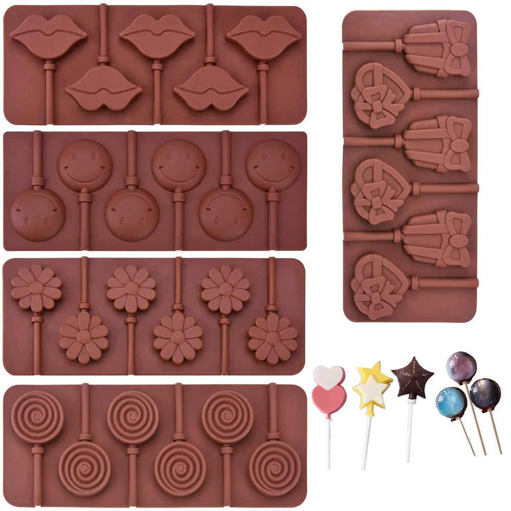 

Cute Flower Round Silicone Lollipop Mold Jelly Candy Chocolate Soap Bakeware Mould Reusable Variety Shapes Cake Decorating Tools