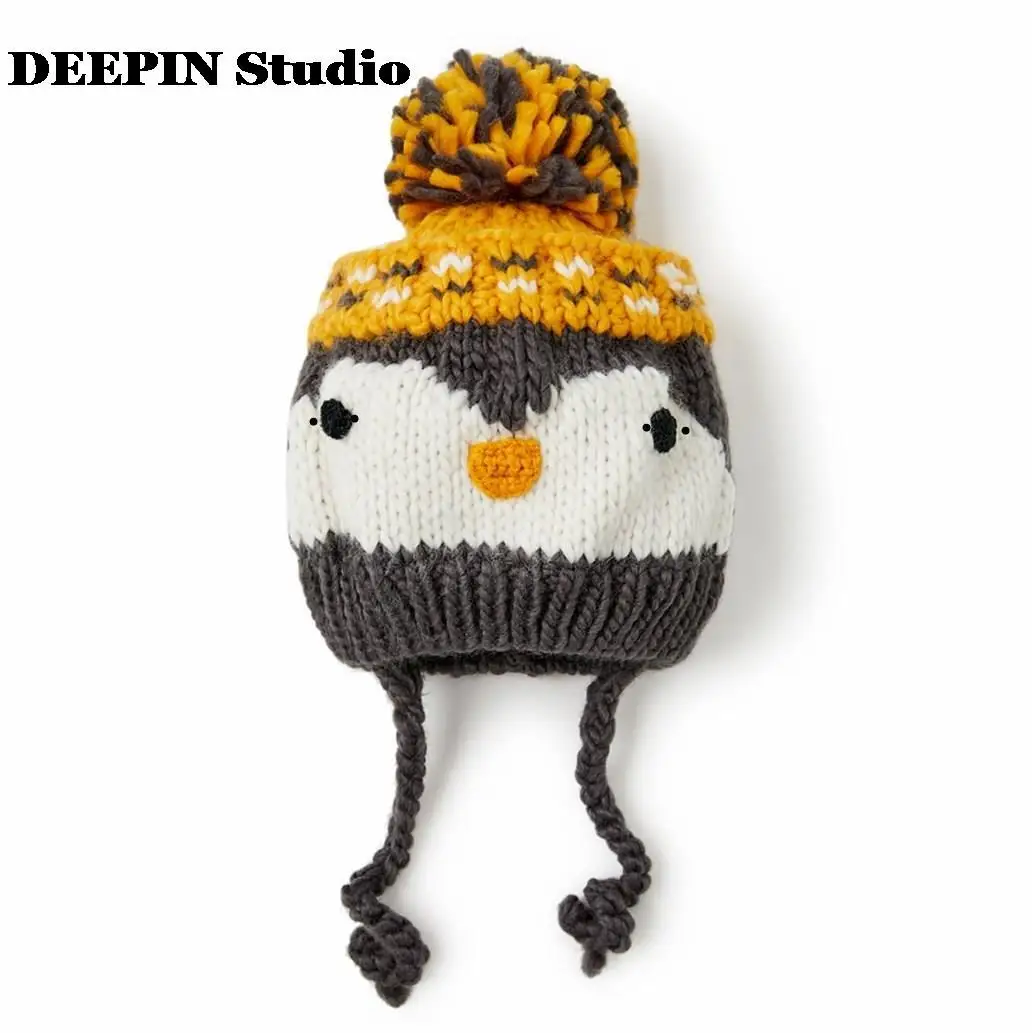 

2022 New Cartoon Penguin Children Baby Boy And Girl Knitted Wool Hat Winter Hat Cold Hat For Kids 3m-6m 6-12m 1-2y Years