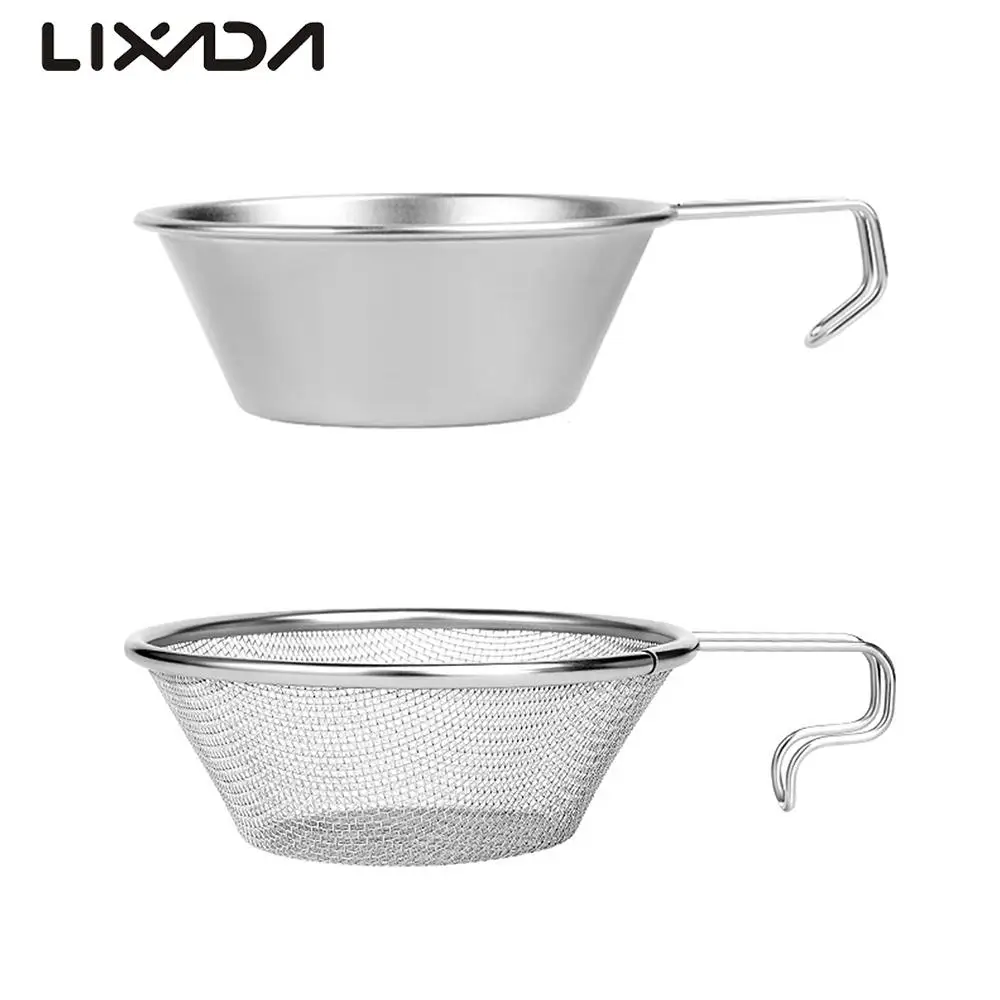 2-in-1 310ml Camping Bowl Stainless Steel Cup Bowl Kit with Mesh Strainer Lid Colander Hiking Cooking Picnic Outdoor Tableware