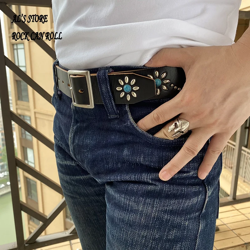 XW199 Men Top Super Quality First Layer Cowhide Leather Stainless Steel Buckle Retro Style Casual Trendy Stylish Thickening Belt