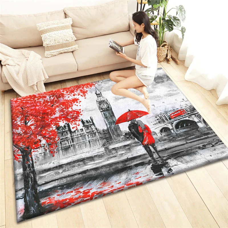 

Винтажный большой коврик с изображением английской башни, напольный коврик для балкона, нескользящий коврик, ковер для украшения гостиной, спальни, дивана