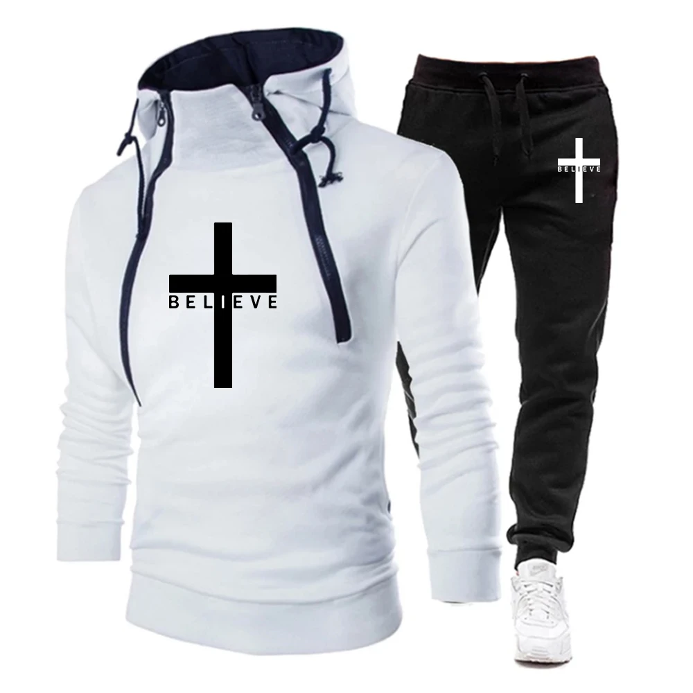 

Men's Spring and Autumn Sets Casual Tracksuits 2022 New Male Sporting Hoodies + Balck Pants Male Hooded Outwear Sports Kit M-3XL
