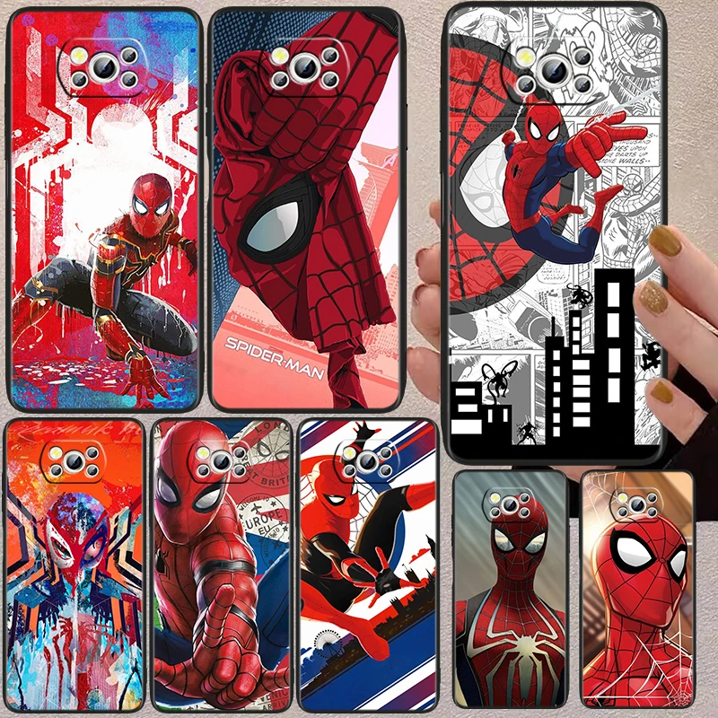 

Marvel Avengers Spider-Man Black Phone Case For Xiaomi Mi Poco X5 X3 Pro X4 F4 F3 GT M5 M5s M4 M3 C55 C50 C40 5G