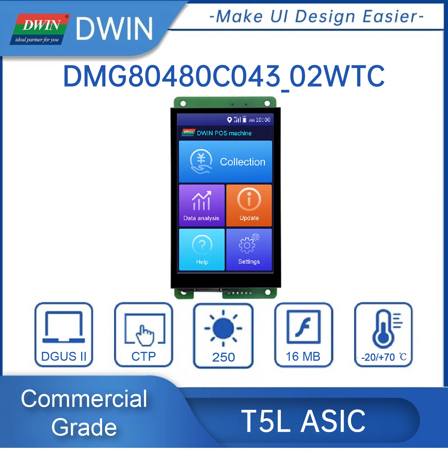 Интеллектуальный дисплей Dwin T5L HMI, ЖК-модуль 4,3 дюйма IPS 800X48 0, TTL UART Port DMG80480C043_02W