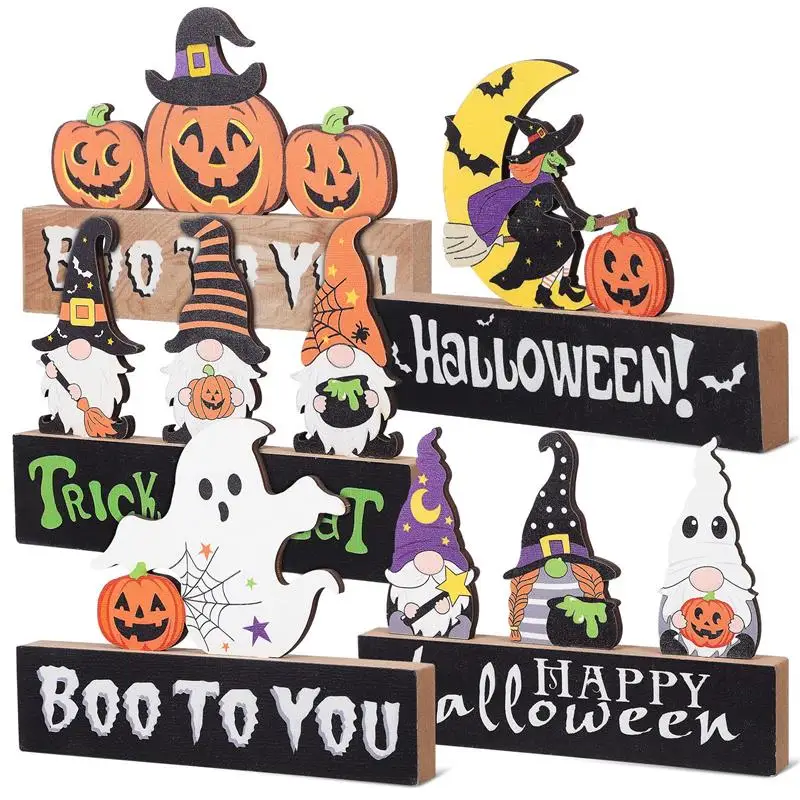 

5pcs Halloween Centerpiece Signs Desktop Ornaments Table Wooden Crafts Party Celebration Wood Decorations
