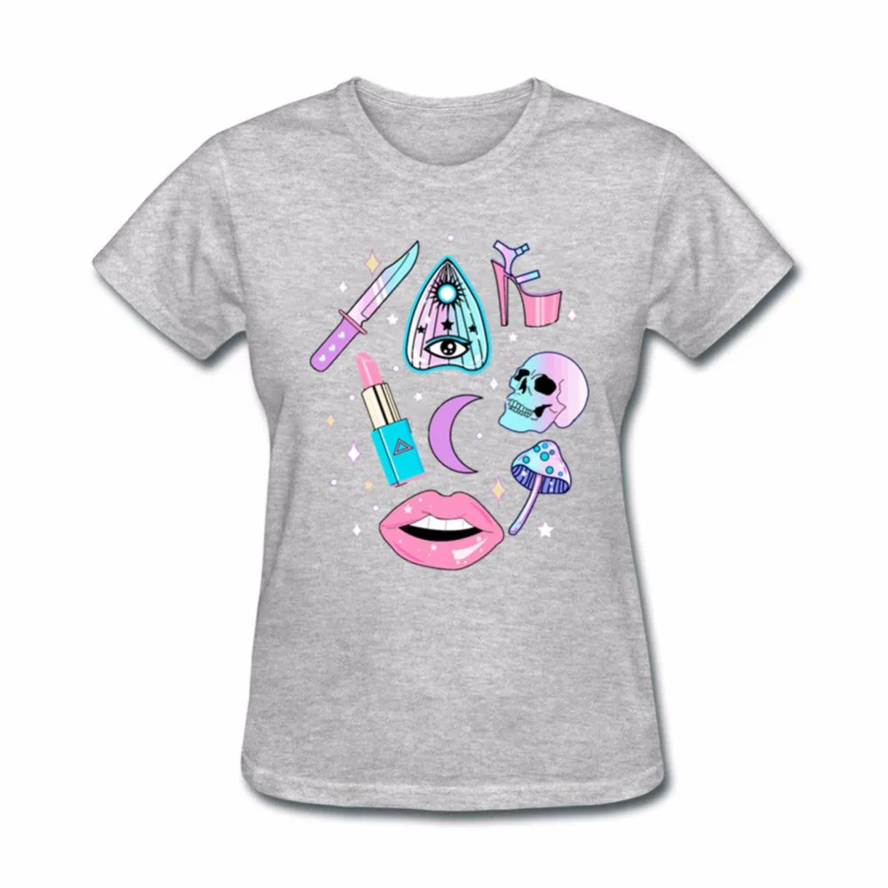 Женская футболка с коротким рукавом Goth забавная женская принтом ведьмы пастели