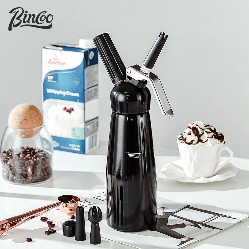 Bincoo 500ml Pure Aluminum Cream Gun Cream Whipped Dispenser with 3 Nozzle Cream Foaming Gun Coffee Dessert Cake DIY Bake Tools