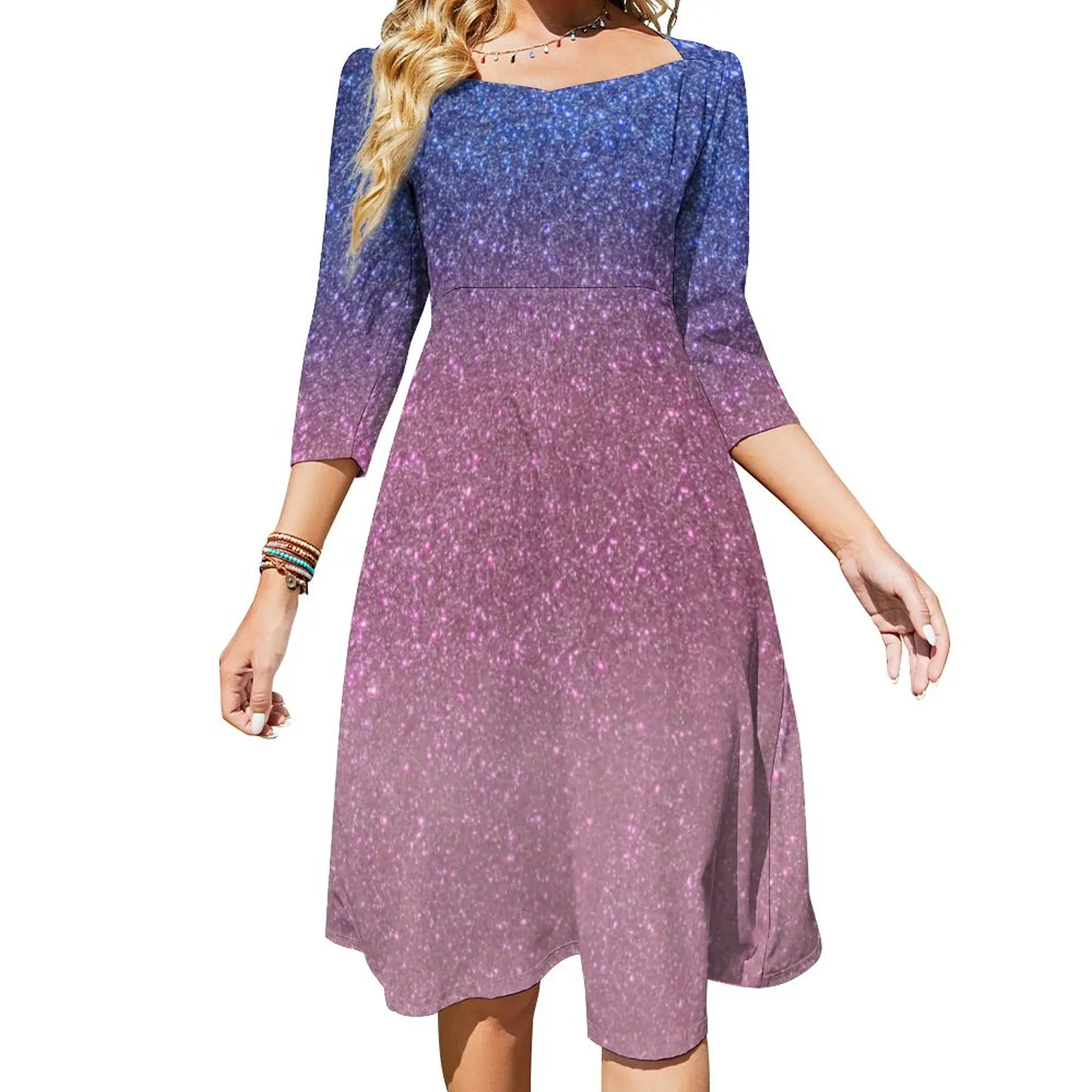 

Блестящее Повседневное платье с принтом Омбре, женские синие розовые блестящие эстетические платья, привлекательное милое платье, одежда с узором, большой размер 4XL 5XL