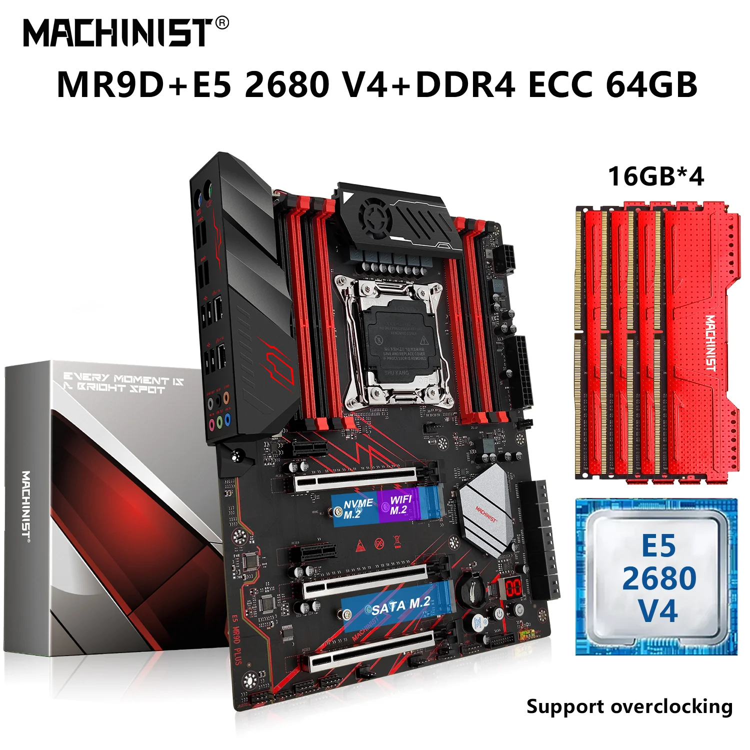 

Комплект материнской платы MACHINIST MR9D Xeon E5 2680 V4 ЦП LGA 2011-3 64 ГБ = 4x16 Гб DDR4 2666 МГц ОЗУ USB 3,0 NVME M.2 SATA WIFI