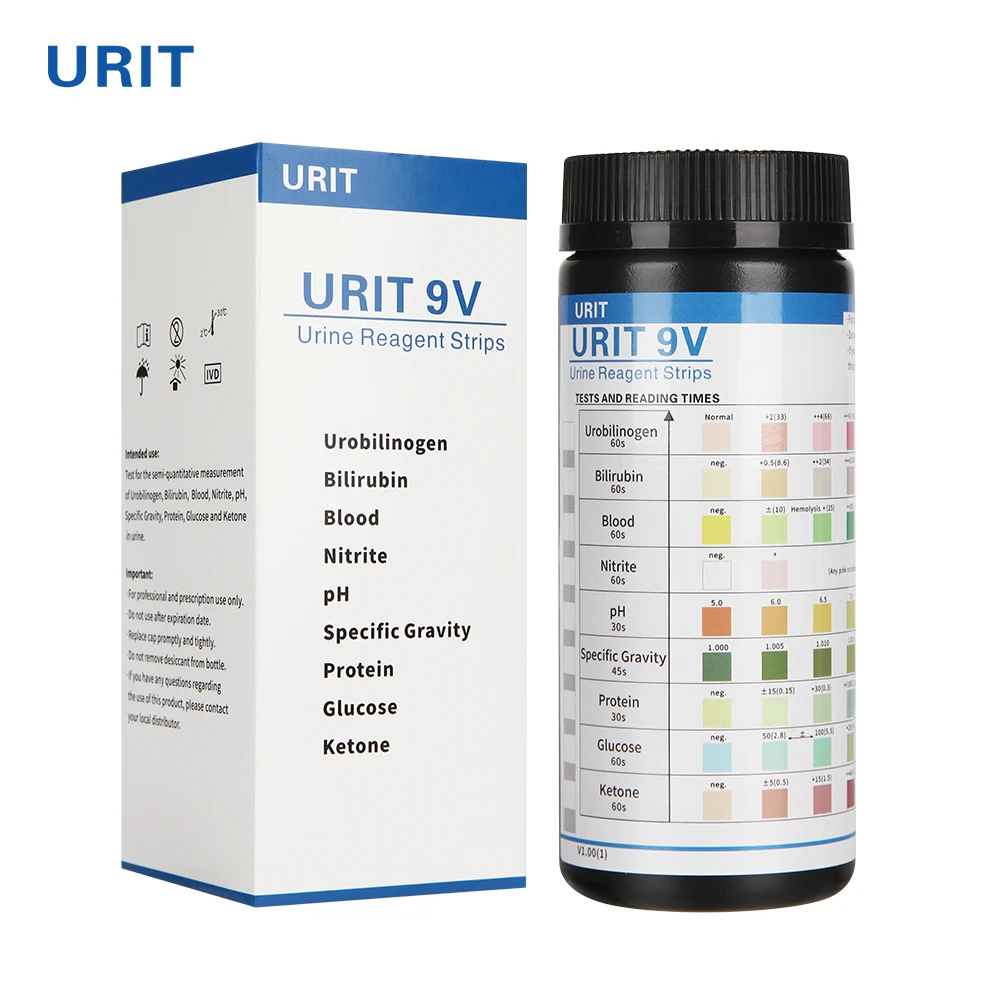 

URIT 9-in-1 Urine Test Strips 100ct Urinalysis Dip-Stick Testing Kit Ketone, pH, Blood, UTI, Protein Ketosis , Kidney Infection