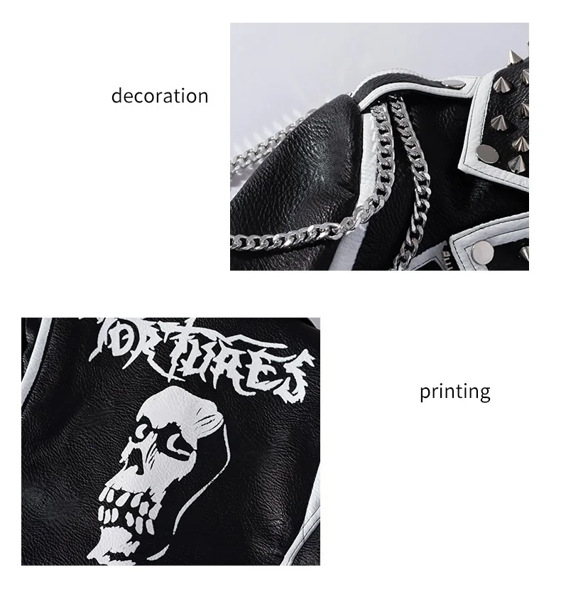 Women's spring and autumn new street motorcycle girl personality skull print heavy industry rivet short leather jacket spot