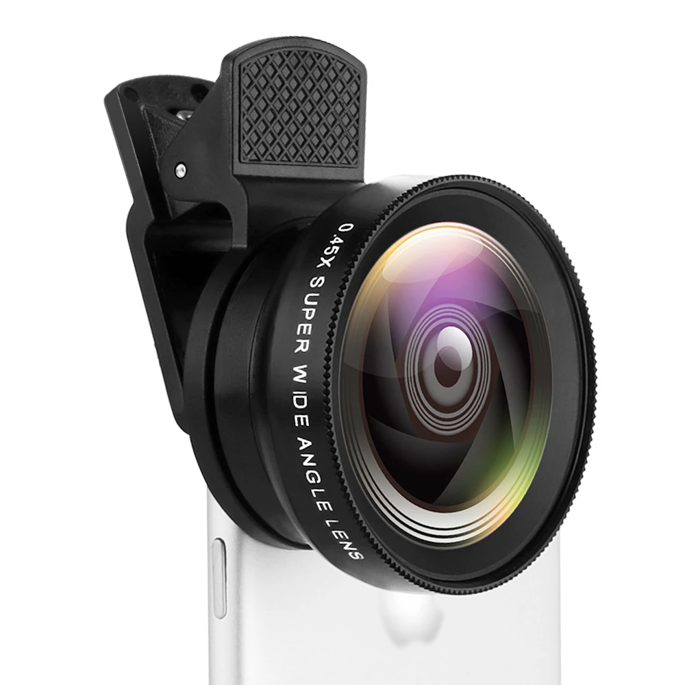 

Functions Mobile Phone Lens 0.45X Wide Angle Len & 12.5X Macro HD Camera Lens Universal for iPhone Phone