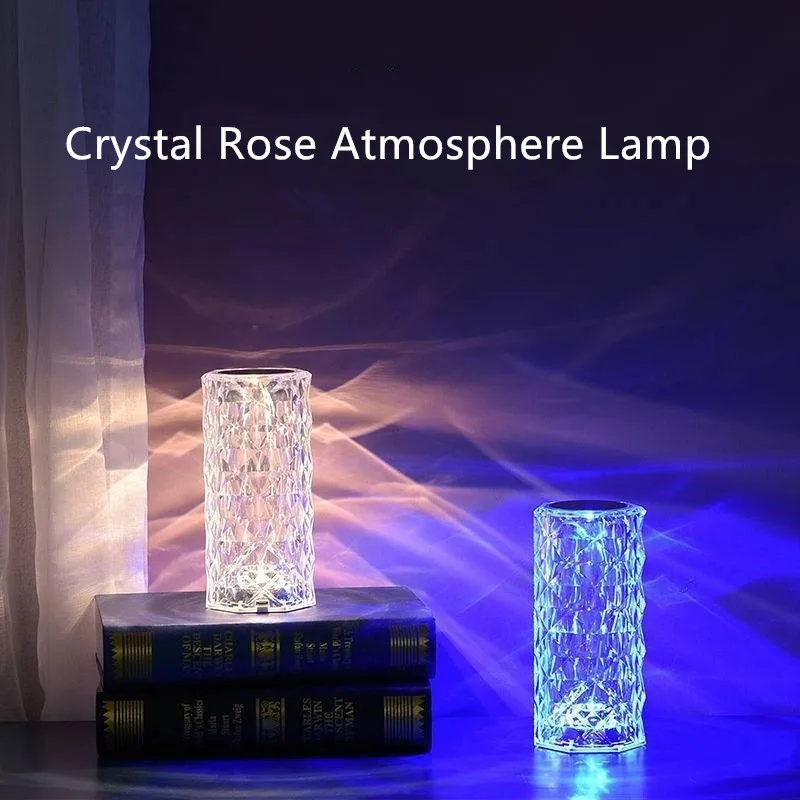 

Светодиодная настольная лампа с кристаллами, сенсорный ночник с проектором розы, регулируемый сенсорный романтический светильник ильник с алмазами, 3/16 цветов