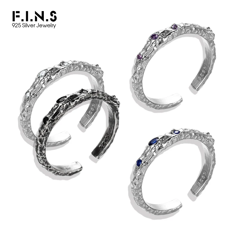 Кольцо Открытое из серебра 925 пробы с черным Цирконом в стиле ретро |