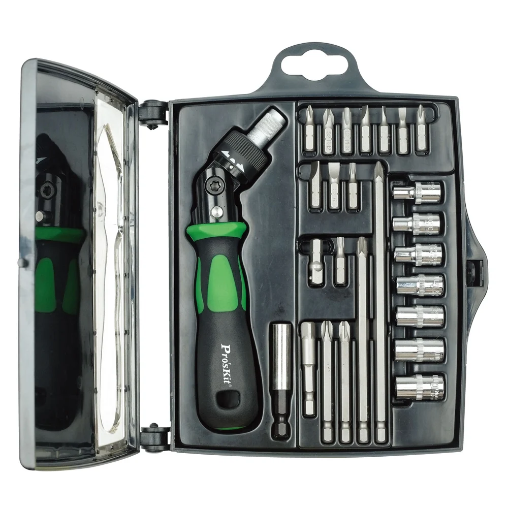 

ProsKit Original SD-2314M 25 In 1 Reversible Ratchet Magnetic Screwdriver W/Bits & Sockets Set Screwdriver Set