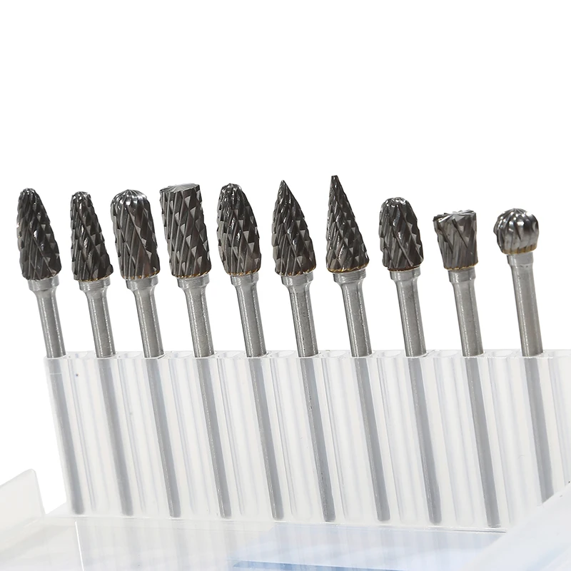 

10pcs Shank Drawing Tungsten Carbide Milling Cutter Rotary Tool Burr Double Rotary Dremel Metal Wood Electric Grinding