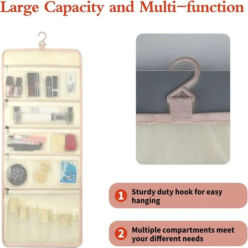 Fashionable Hanging Pink Travel Toiletry Bag, Multi-Compartment for Travel Accessories Organizer, Perfectly Meet Your Needs.