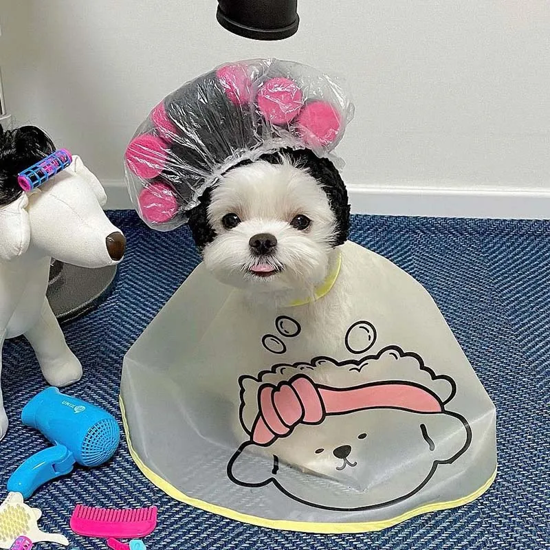 

INS Fashion Dog Haircut Transparent Frosted Cloak Tear Marks Facial Care Cute Waterproof Cloak Cloth Coverall Cat Pet Care Tool