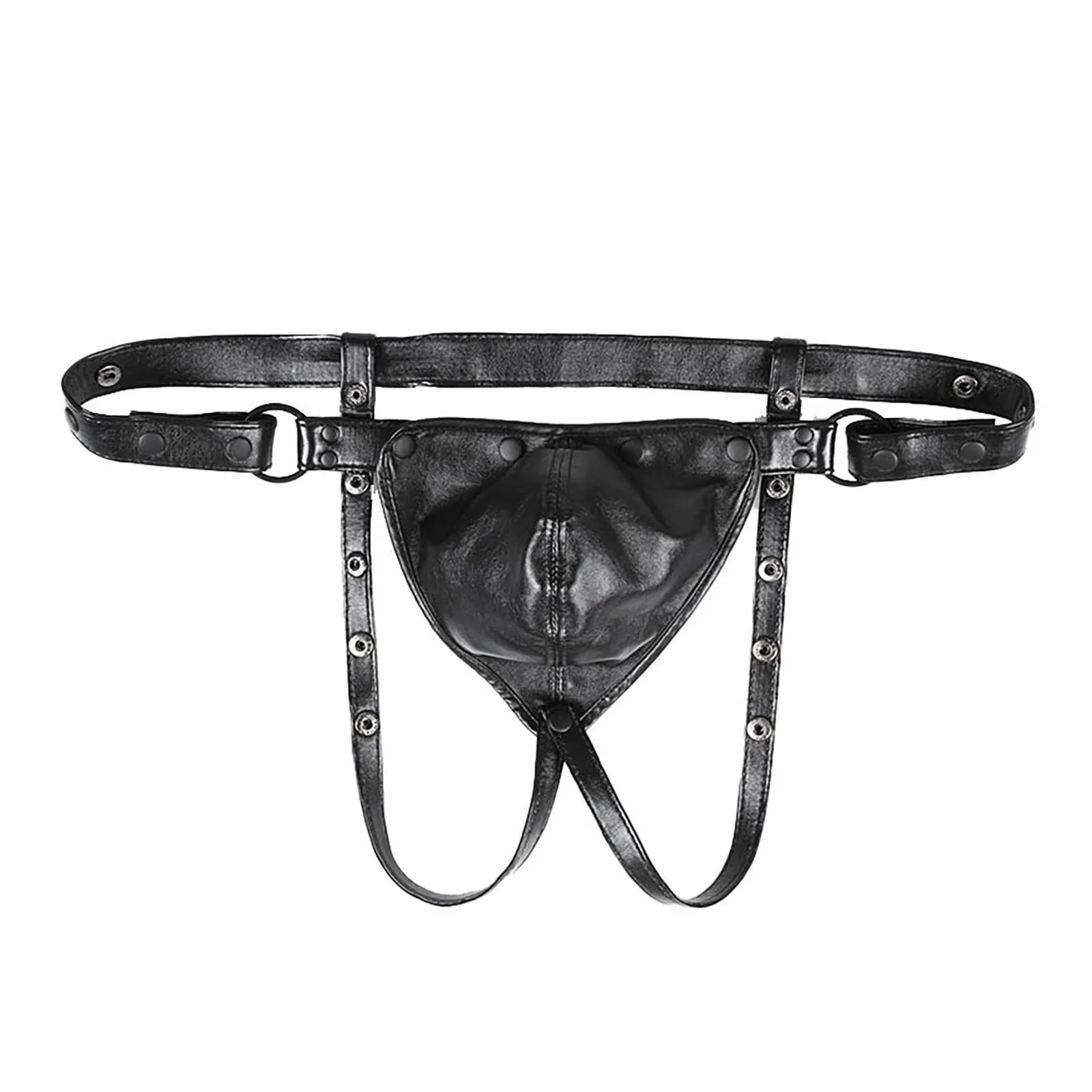 

Black Mens Punk PU Leather Thong T-back Bulge Pouch G-string Underwear Nightclub Valentines Day Bachelorette Party Bikini Briefs