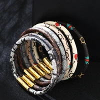 women luxurious vintage leather charm bracelet bangle magnetic gold clasps single layer braided leather accessory jewelry