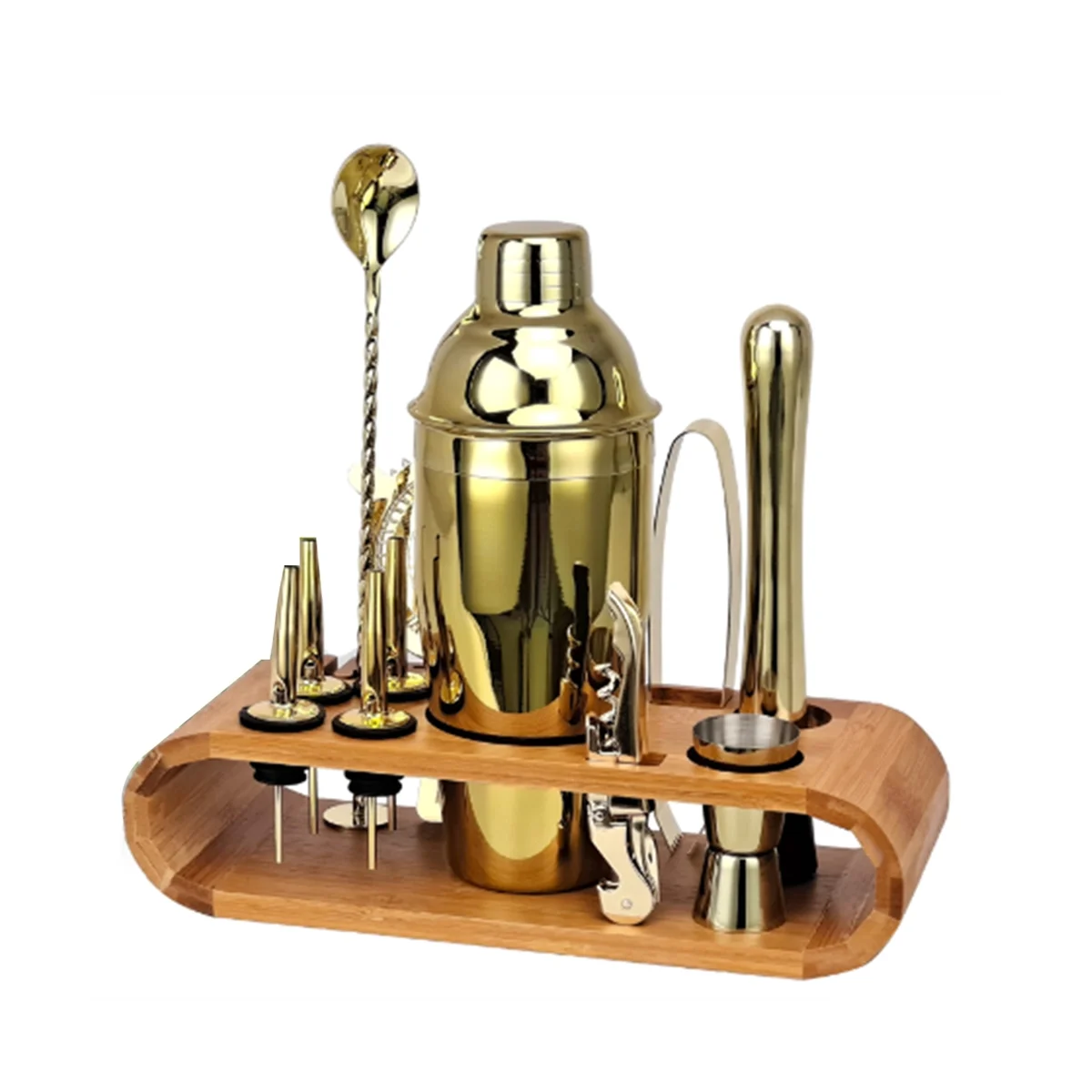 

Cocktail Bar Set Mixology Bartender Kit: 12-Piece Bar Tool Set with Stylish Bamboo Stand(Gold)
