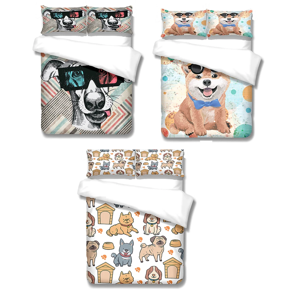 

3 Pieces Bed Set Dog Printed Microfiber Pillowcase Bedroom Household Items Cute Spring Bedding Sets S LYSHDW2109250011