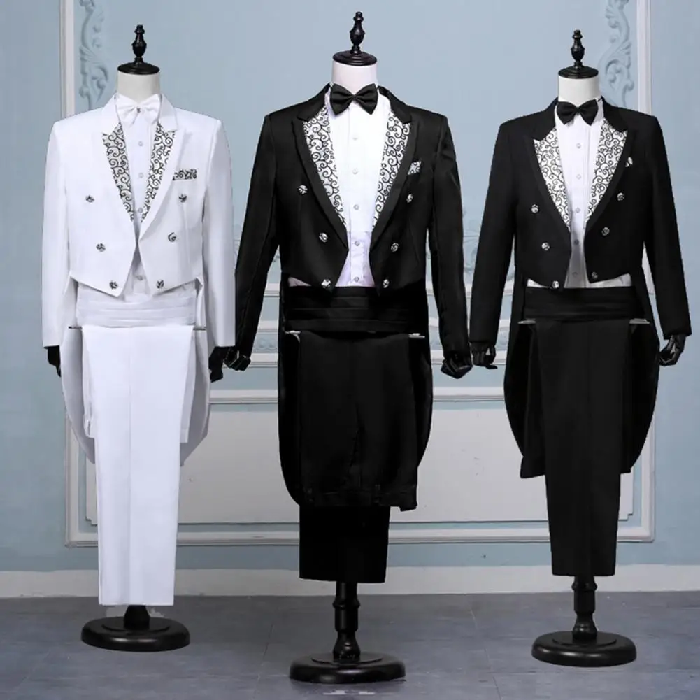 

Tuxedo Dress Suits Men Classic Embroidery Shiny Lapel Tail Coat Tuxedo Wedding Groom Stage Singer 2-Piece Suits Dress Coat Tails