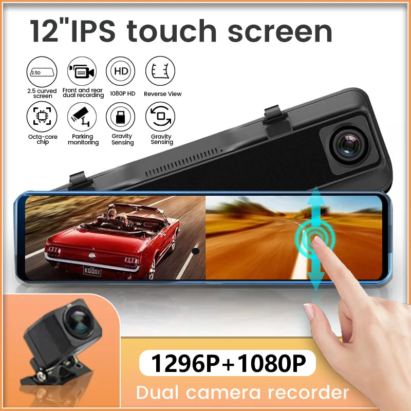 

12 Inch Car DVR Mirror Video Recorder 1080P Touch Screen Dashcam Dual Lens Streaming Driving Recorder Dash Camera