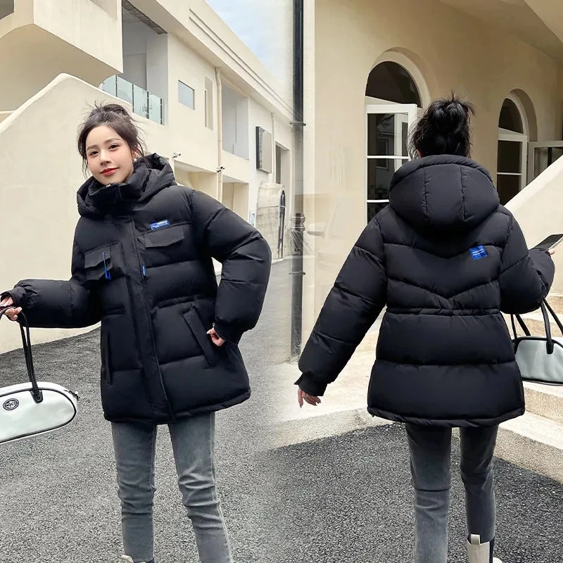 Women Winter Down Padded Jacket 2022 New Cotton Padded Jacket Klein Blue Loose Hooded Parkas Coat Warm Thick Female Cotton Coat