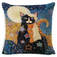 pillow oil painting cat cushion cover art gustav klimt gold pattern print pillowcase linen pillowcase car home sofaupholsterydly