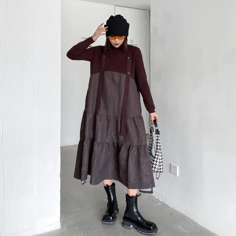 

SuperAen European-style Turtleneck Knitted Sweater Dress Women's 2022 Autumn and Winter New Design A Line Dress