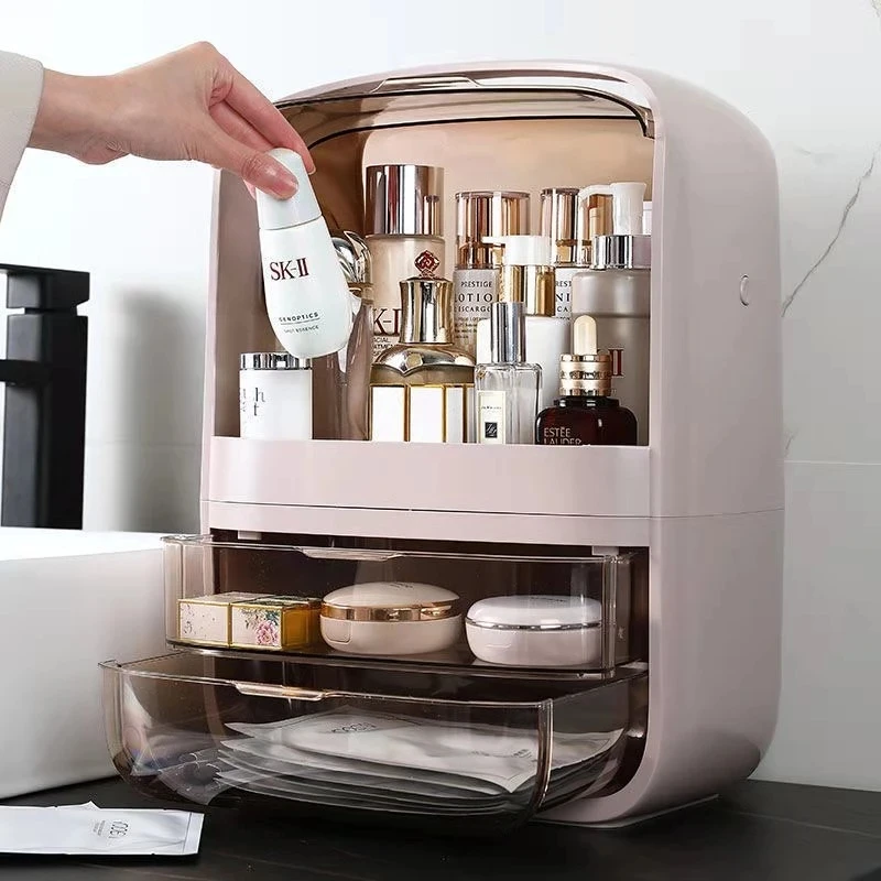 

Portable Dust-proof Cosmetic Makeup Organizer High Capacity Skincare Organizer With Drawers For Cosmetics Skin Care Storage