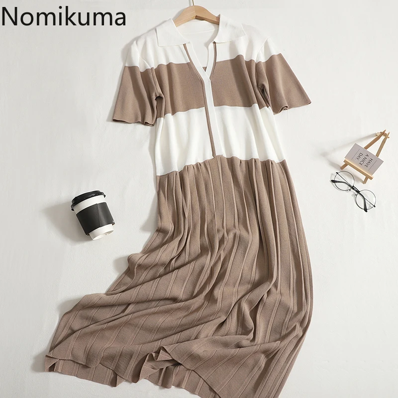 

Женское летнее платье в полоску, с отложным воротником