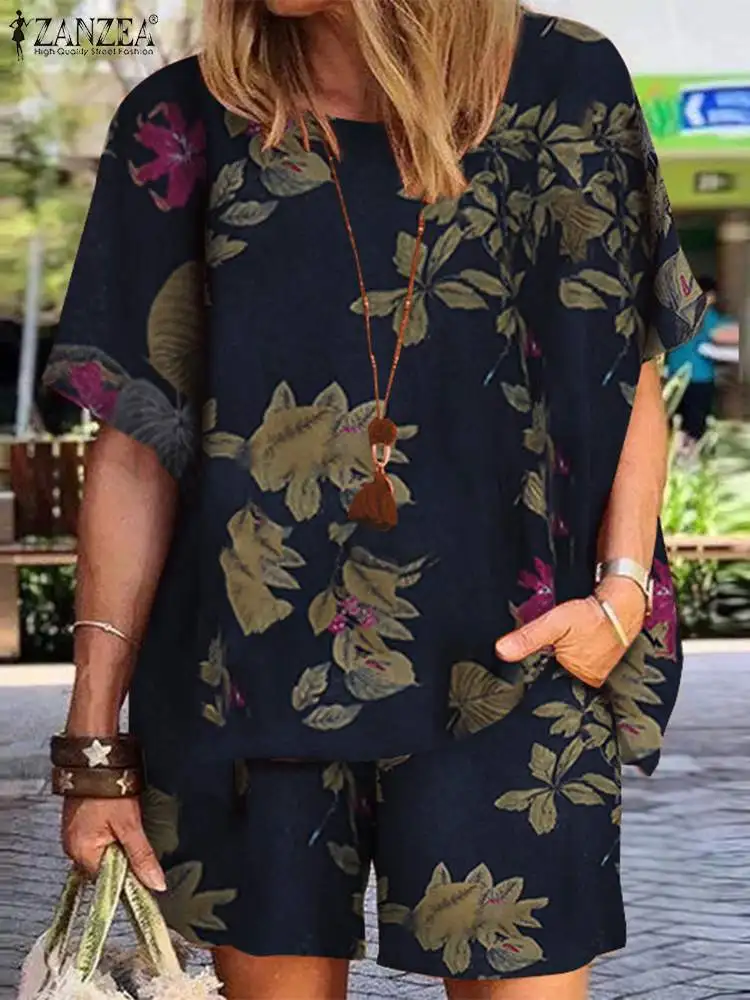 Костюм ZANZEA женский с цветочным принтом винтажная блузка коротким рукавом