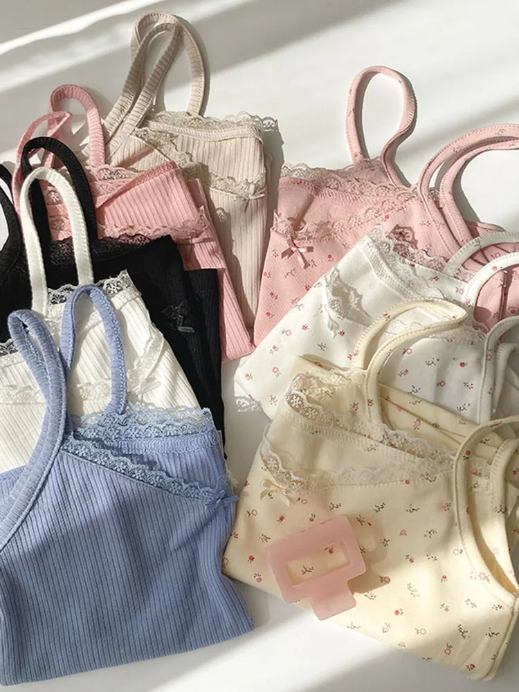 

Camisole women's tops Summer short tops 2021 new Vintage lace slim warm joker ladies bottoming cute tops for women Camis