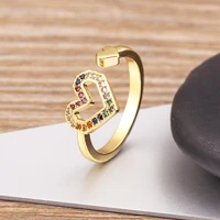 nidin luxury rainbow charm heart shape hollow cubic zirconia cuff ring womens simple temperament jewelry anniversary gift