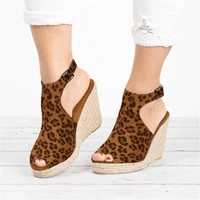 2022 new leopard print women shoes platform wedges sandals peep toe shoes fashion buckle strap suede high heeled sandals