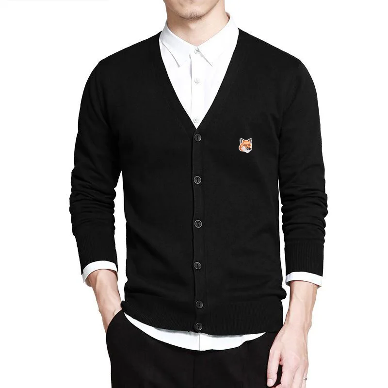 

2022 Add to Wish List Fox Embroidery Brand Men's V-neck Wool Knitted Jacket Brand Logo