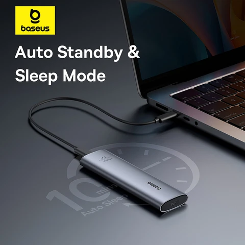 【Новая распродажа】Baseus M2 SSD-корпус 10 Гбит/с NVMe Protocol M.2 to USB Type C 3.2 Gen2 8TB Металлический внешний адаптер NVME SSD Case