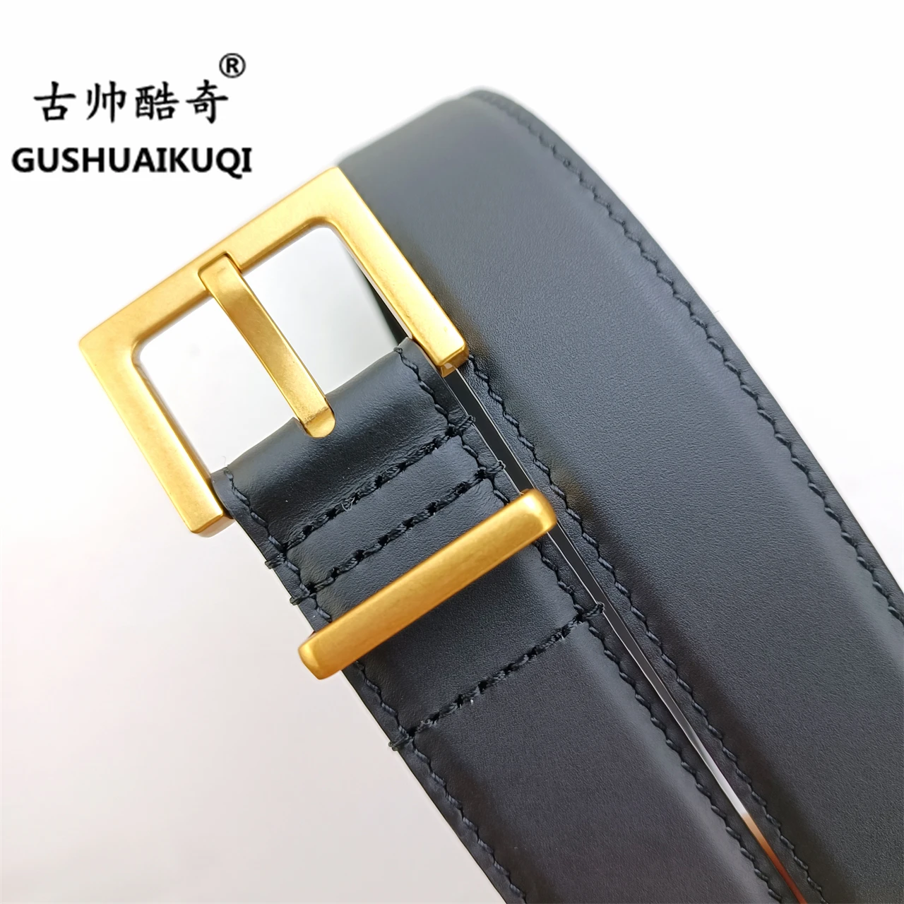 2022 men's and women's wide buckle3.0cm Gu Shuai new design men's and women's belt high-quality cowhide leather double-sided